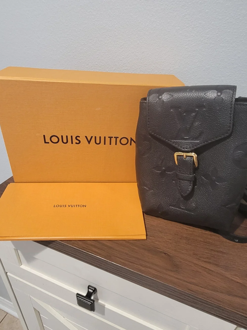 Louis Vuitton Black Embossed Monogram Messenger Bag with Gold Buckle
